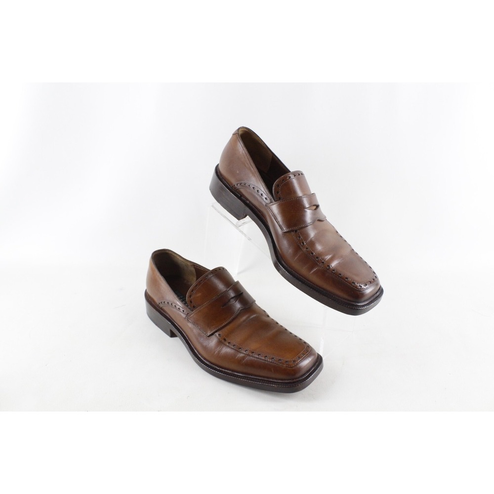 FRATELLI ROSSETTI BROWN LEATHER SQUARE TOE PENNY LOAFERS MENS SIZE 9